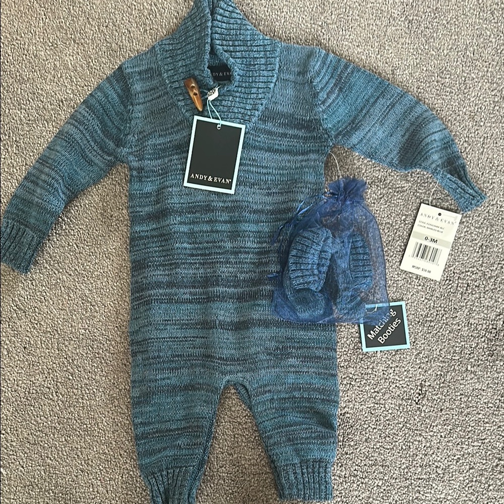 Andy & Evan Blue Cozy Knit Footie